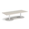 Monza rectangular coffee table with flat round white bases 1800mm x 800mm - Light Grey - MCR1800-WH-LG