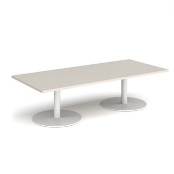 Monza rectangular coffee table with flat round white bases 1800mm x 800mm - Light Grey - MCR1800-WH-LG