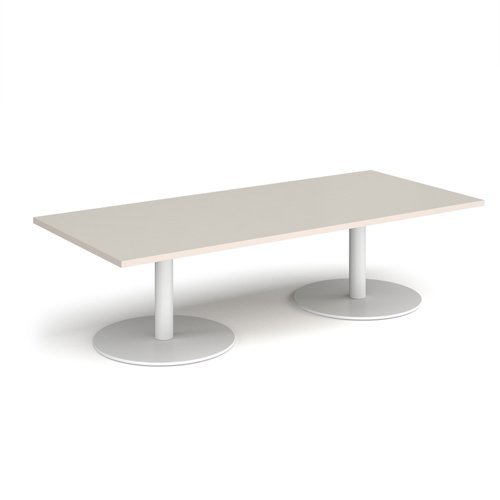 Monza rectangular coffee table with flat round white bases 1800mm x 800mm - Light Grey - MCR1800-WH-LG