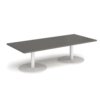 Monza rectangular coffee table with flat round white bases 1800mm x 800mm - Onyx Grey - MCR1800-WH-OG