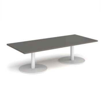 Monza rectangular coffee table with flat round white bases 1800mm x 800mm - Onyx Grey - MCR1800-WH-OG