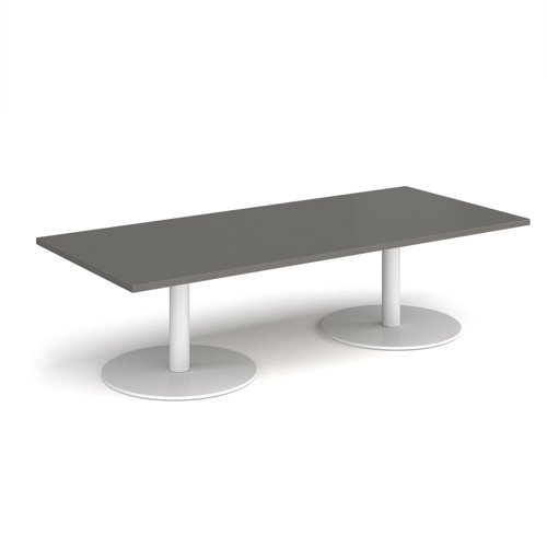 Monza rectangular coffee table with flat round white bases 1800mm x 800mm - Onyx Grey - MCR1800-WH-OG
