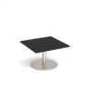 Monza square coffee table with flat round brushed steel base 800mm - Black - MCS800-BS-BK