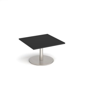 Monza square coffee table with flat round brushed steel base 800mm - Black - MCS800-BS-BK