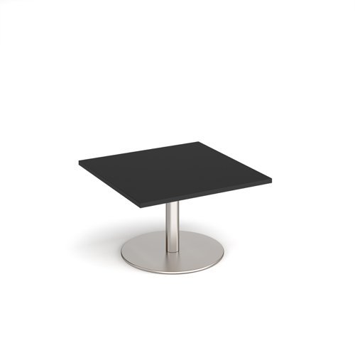 Monza square coffee table with flat round brushed steel base 800mm - Black - MCS800-BS-BK