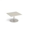 Monza square coffee table with flat round brushed steel base 800mm - Light Grey - MCS800-BS-LG