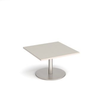 Monza square coffee table with flat round brushed steel base 800mm - Light Grey - MCS800-BS-LG