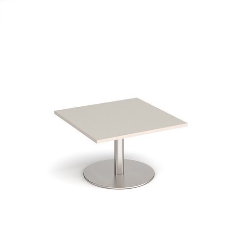 Monza square coffee table with flat round brushed steel base 800mm - Light Grey - MCS800-BS-LG