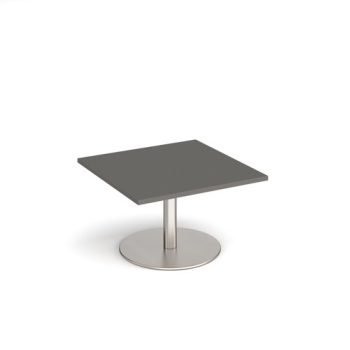 Monza square coffee table with flat round brushed steel base 800mm - Onyx Grey - MCS800-BS-OG
