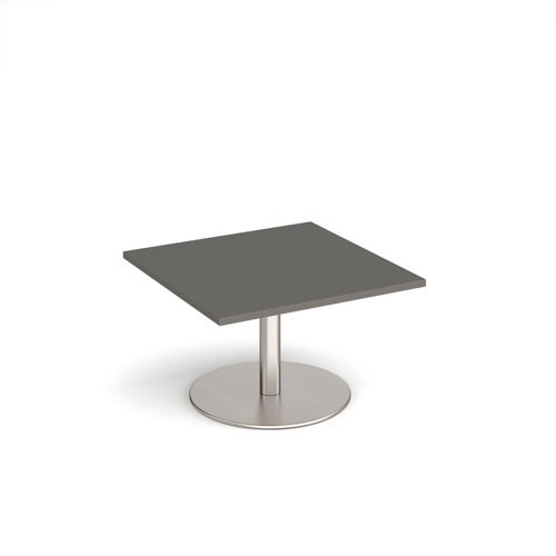 Monza square coffee table with flat round brushed steel base 800mm - Onyx Grey - MCS800-BS-OG
