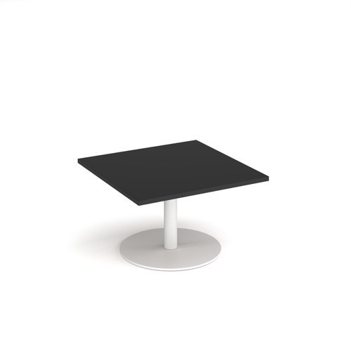 Monza square coffee table with flat round white base 800mm - Black - MCS800-WH-BK