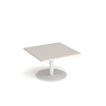 Monza square coffee table with flat round white base 800mm - Light Grey - MCS800-WH-LG