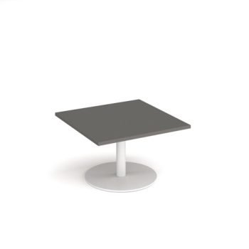 Monza square coffee table with flat round white base 800mm - Onyx Grey - MCS800-WH-OG