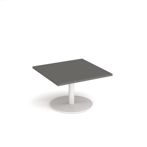 Monza square coffee table with flat round white base 800mm - Onyx Grey - MCS800-WH-OG