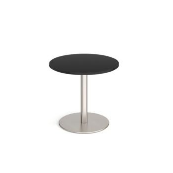 Monza circular dining table with flat round brushed steel base 800mm - Black - MDC800-BS-BK