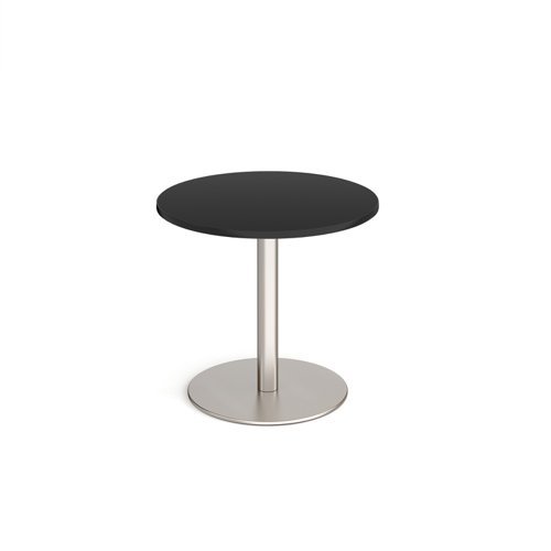 Monza circular dining table with flat round brushed steel base 800mm - Black - MDC800-BS-BK