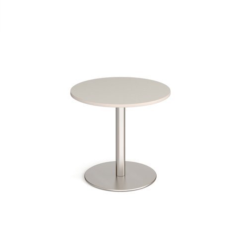 Monza circular dining table with flat round brushed steel base 800mm - Light Grey - MDC800-BS-LG