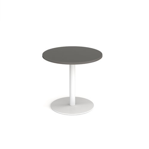 Monza circular dining table with flat round white base 800mm - Onyx Grey - MDC800-WH-OG