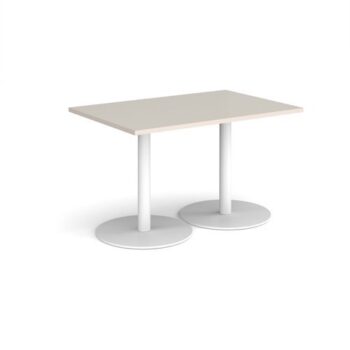Monza rectangular dining table with flat round white bases 1200mm x 800mm - Light Grey - MDR1200-WH-LG
