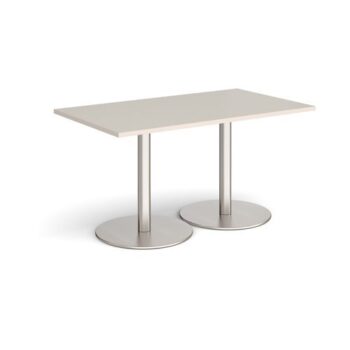 Monza rectangular dining table with flat round brushed steel bases 1400mm x 800mm - Light Grey - MDR1400-BS-LG