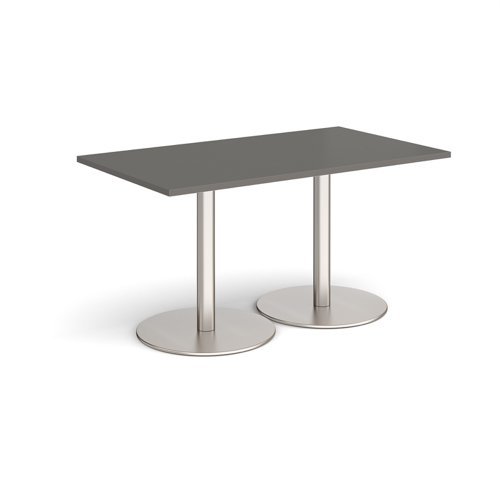 Monza rectangular dining table with flat round brushed steel bases 1400mm x 800mm - Onyx Grey - MDR1400-BS-OG