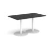 Monza rectangular dining table with flat round white bases 1400mm x 800mm - Black - MDR1400-WH-BK