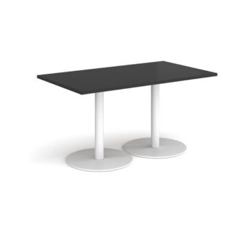 Monza rectangular dining table with flat round white bases 1400mm x 800mm - Black - MDR1400-WH-BK