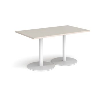 Monza rectangular dining table with flat round white bases 1400mm x 800mm - Light Grey - MDR1400-WH-LG