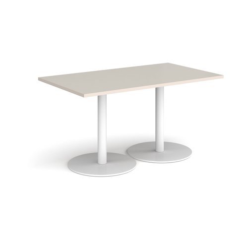 Monza rectangular dining table with flat round white bases 1400mm x 800mm - Light Grey - MDR1400-WH-LG