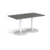 Monza rectangular dining table with flat round white bases 1400mm x 800mm - Onyx Grey - MDR1400-WH-OG