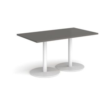 Monza rectangular dining table with flat round white bases 1400mm x 800mm - Onyx Grey - MDR1400-WH-OG