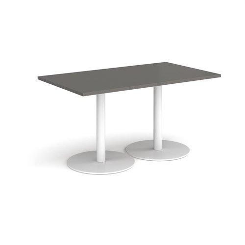 Monza rectangular dining table with flat round white bases 1400mm x 800mm - Onyx Grey - MDR1400-WH-OG