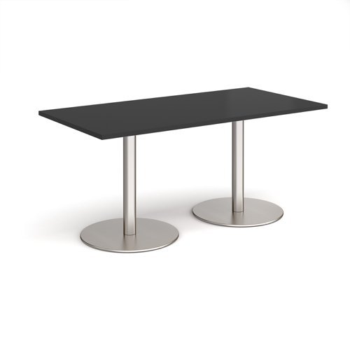Monza rectangular dining table with flat round brushed steel bases 1600mm x 800mm - Black - MDR1600-BS-BK