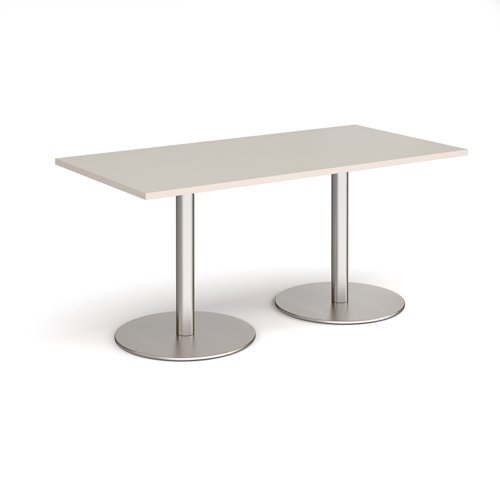Monza rectangular dining table with flat round brushed steel bases 1600mm x 800mm - Light Grey - MDR1600-BS-LG