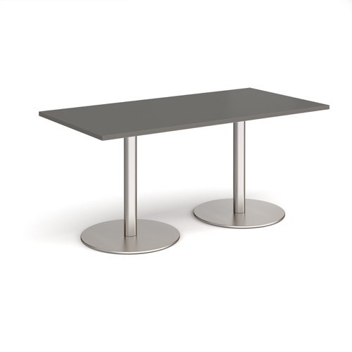 Monza rectangular dining table with flat round brushed steel bases 1600mm x 800mm - Onyx Grey - MDR1600-BS-OG