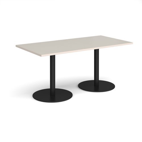 Monza rectangular dining table with flat round black bases 1600mm x 800mm - Light Grey - MDR1600-K-LG
