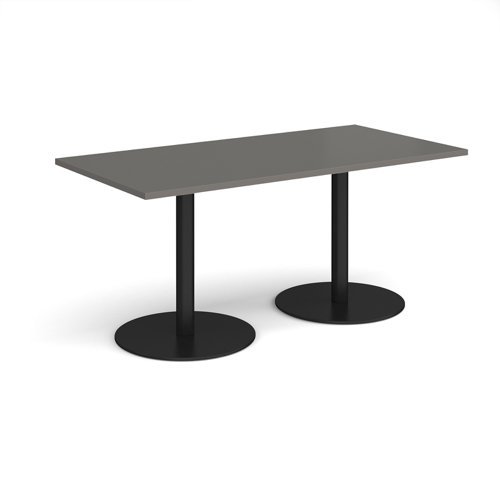 Monza rectangular dining table with flat round black bases 1600mm x 800mm - Onyx Grey - MDR1600-K-OG