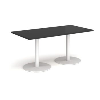 Monza rectangular dining table with flat round white bases 1600mm x 800mm - Black - MDR1600-WH-BK
