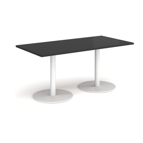 Monza rectangular dining table with flat round white bases 1600mm x 800mm - Black - MDR1600-WH-BK
