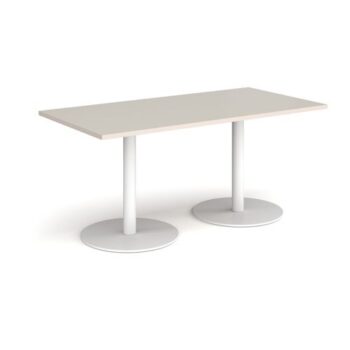 Monza rectangular dining table with flat round white bases 1600mm x 800mm - Light Grey - MDR1600-WH-LG
