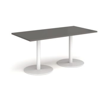 Monza rectangular dining table with flat round white bases 1600mm x 800mm - Onyx Grey - MDR1600-WH-OG