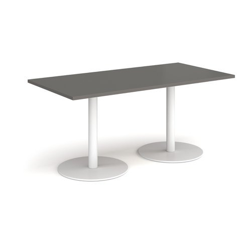 Monza rectangular dining table with flat round white bases 1600mm x 800mm - Onyx Grey - MDR1600-WH-OG