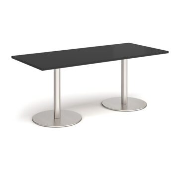 Monza rectangular dining table with flat round brushed steel bases 1800mm x 800mm - Black - MDR1800-BS-BK