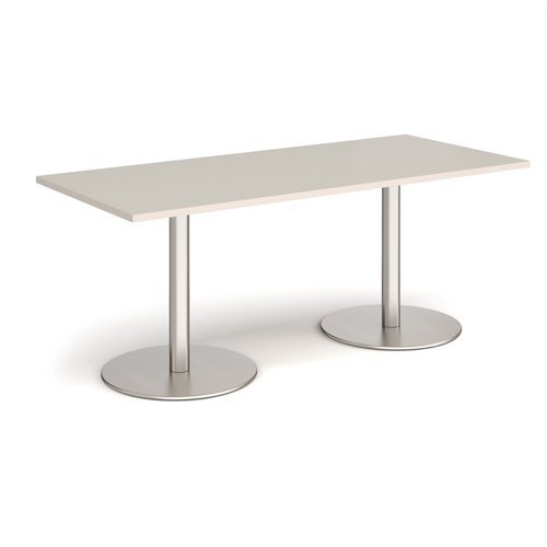 Monza rectangular dining table with flat round brushed steel bases 1800mm x 800mm - Light Grey - MDR1800-BS-LG