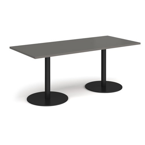 Monza rectangular dining table with flat round black bases 1800mm x 800mm - Onyx Grey - MDR1800-K-OG