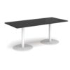 Monza rectangular dining table with flat round white bases 1800mm x 800mm - Black - MDR1800-WH-BK