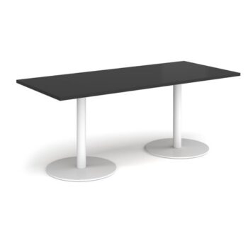 Monza rectangular dining table with flat round white bases 1800mm x 800mm - Black - MDR1800-WH-BK
