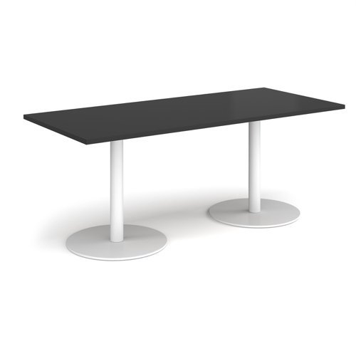 Monza rectangular dining table with flat round white bases 1800mm x 800mm - Black - MDR1800-WH-BK