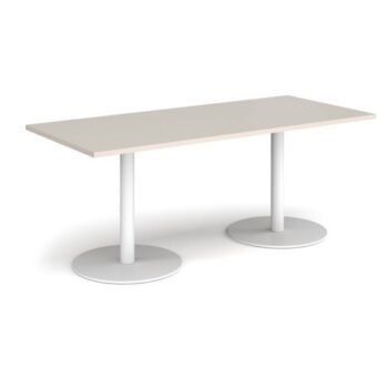 Monza rectangular dining table with flat round white bases 1800mm x 800mm - Light Grey - MDR1800-WH-LG