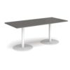 Monza rectangular dining table with flat round white bases 1800mm x 800mm - Onyx Grey - MDR1800-WH-OG